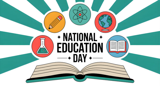 National education day with science and education icons