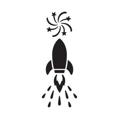 Rocket Launch with Fireworks Silhouette Icon