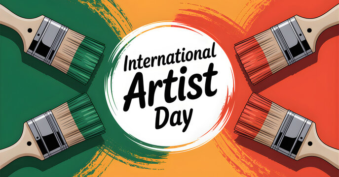 International artist day with paint brushes and colorful paint