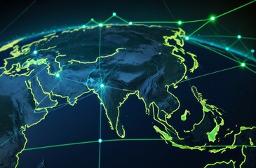 Global Business and Technology Represented by Globe and Glowing Lines