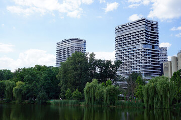 white modern houses in the city