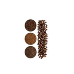 Elegant Coffee Presentation: An Array of Grinds and Beans on a Dark Backdrop