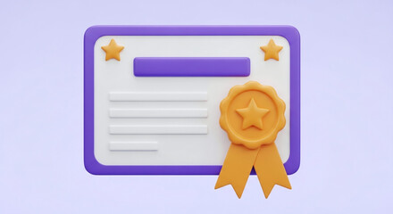 3d rendered certificate of achievement with ribbon and stars