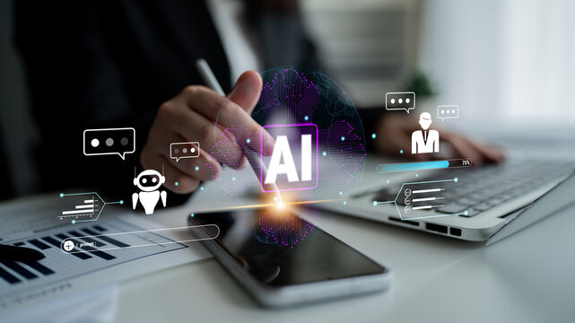 An AI chatbot for global customer service and communication. A concept of a smart assistant interacting with users worldwide to provide support. Motif