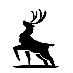 Deer Silhouette – Majestic Stag Standing with Antlers, Wildlife Vector Illustration