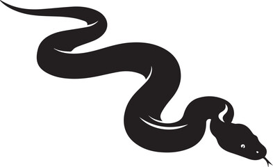 Fototapeta premium Silhouette of a black snake with a forked tongue extended gracefully slithering