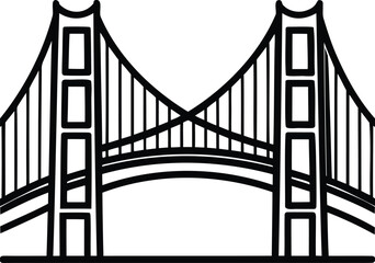 The clean silhouette of a famous bridge (like the Golden Gate), with bold suspension lines..