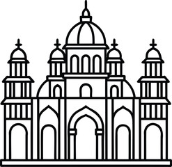  The outline of a grand cathedral or temple structure with intricate arches..