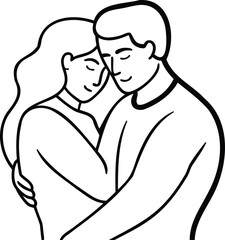 The silhouette of two people embracing in a tender, minimal style..