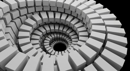 Naklejka premium Abstract Spiral Structure with Gray Blocks Forming Dynamic Three-Dimensional Design