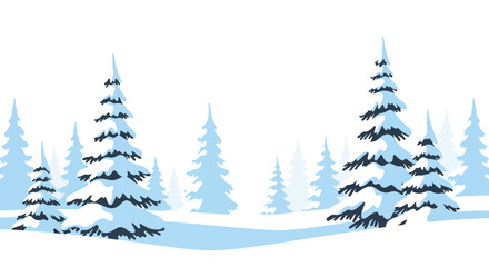 Fototapeta premium Winter forest scene with snow covered pine trees in a snowy landscape for holiday season 