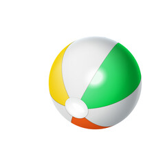 A Colorful Beach Ball With Yellow Green White And Orange Panels Isolated On A White Background Represents Summer Fun And Outdoor Recreation