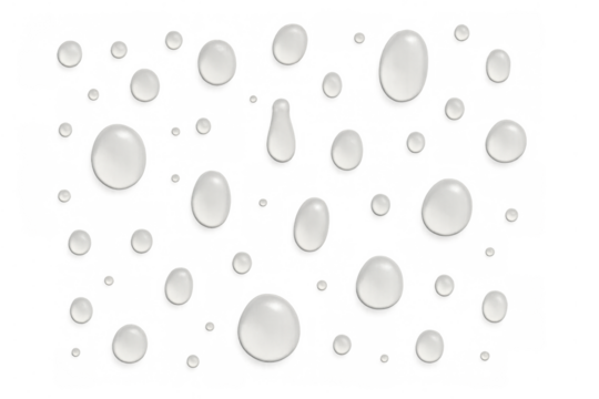 White liquid drops falling, creating splashes and ripple effects, clear droplets for milk, water, juice, or cosmetic liquid