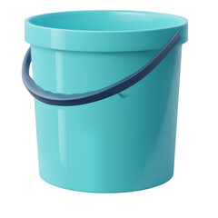 A Cyan Blue Bucket With A Dark Gray Handle Renders A Clean Realistic Object With A Transparent Background Ideal For Various Design Applications