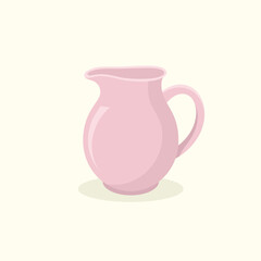 Pink ceramic jug of milk. Teatime element vector illustration.