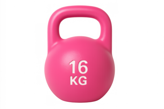 Pink 16 kg kettlebell preparing for fitness workout and strength training on transparent background - Powered by Adobe