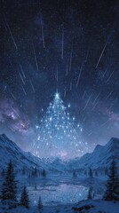 Christmas tree constellation in winter night sky