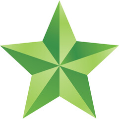 A Five Pointed Green Star Shape with Gradient Shading and a Transparent Background Centered in the Frame