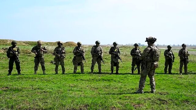 Modern Russian soldiers during training at the training ground