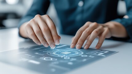 Hands Engaging with Futuristic Digital Interface for Business Data Visualization and Analysis