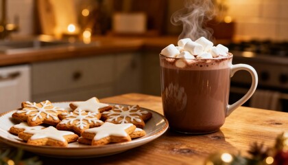 cozy holiday moment with hot drink and baked goods