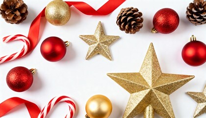 festive christmas flat lay with stars and ornaments