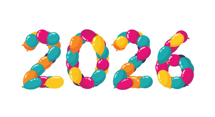 Illustration of the year 2026 presented in colorful balloons, perfect for festive and celebratory themes