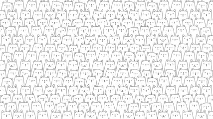 Background with drawn cats. Cute cat portraits, line illustrations. For pet and veterinary themed designs.