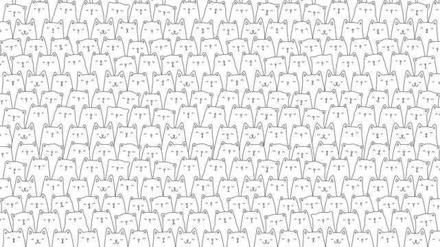 Background with drawn cats. Cute cat portraits, line illustrations. For pet and veterinary themed designs.