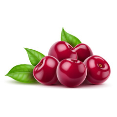 A Pile of Fresh Red Cherries With Green Leaves Isolated on a Transparent Background Healthy Organic Fruit
