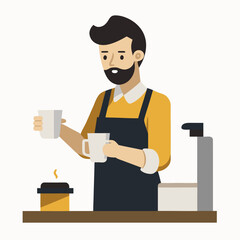 male barista pouring milk for latte