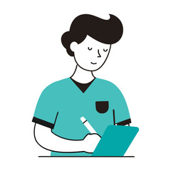 ale nurse writing patient notes, vector illustration 