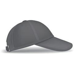A plain grey baseball cap with a curved brim and adjustable strap isolated on a white background with subtle shadow and highlight details