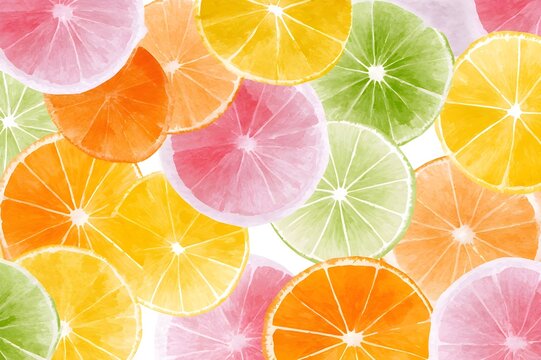 Watercolor Citrus Slices Pattern With Oranges Lemons And Grapefruit Vibrant Fruit Art Design