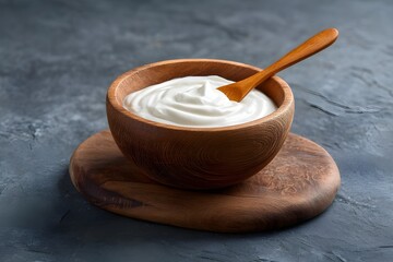 Icelandic Skyr Yogurt In Traditional Wooden Bowl High Protein Nordic Dairy Healthy Snack