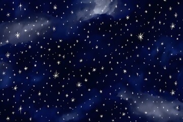 Naklejka premium Deep Navy And Silver Watercolor Night Sky With Stars Pattern Celestial Astronomy Art