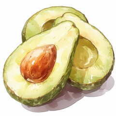 Avocado: A close-up view of a vibrant avocado, artistically split open to reveal its creamy flesh and central seed. It showcases the natural beauty of the fruit, its texture, and rich green hues.