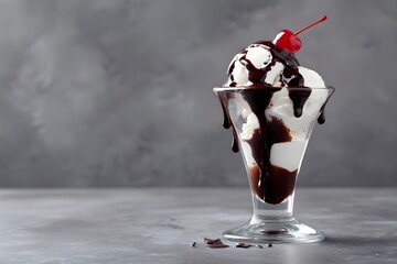 Hot Fudge Sauce Dripping Down Ice Cream Sundae Sweet Dessert Indulgent Treat Photography