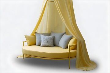 Yellow Polyester Daybed With Canopy Ultra Realistic Comfortable Outdoor Furniture Relaxation Space