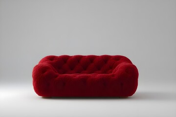 Red Wool Settee With Tufting Ultra Realistic Comfortable Luxury Furniture Interior Design Accent