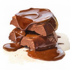 Decadent Dark Chocolate: Indulge in the rich allure of a stack of dark chocolate pieces, melting into a river of glossy, luscious chocolate.