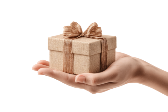 Hand Holding Small Gift Wrapped in Burlap - Powered by Adobe
