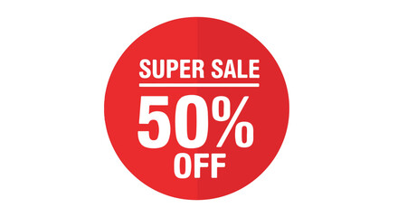Fifty percent off super sale promotional graphic element. Red vector illustration of a discount sticker or advertising badge