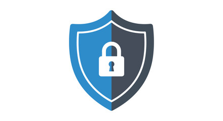 Blue security shield with a padlock symbol representing digital protection, web safety, and data privacy. Vector icon illustration