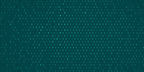 Digital matrix of teal numbers and symbols on a dark teal background