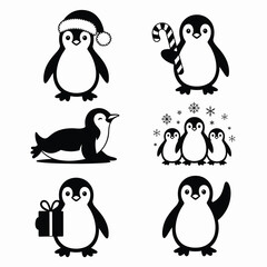 Christmas Penguin Silhouette Vector Set