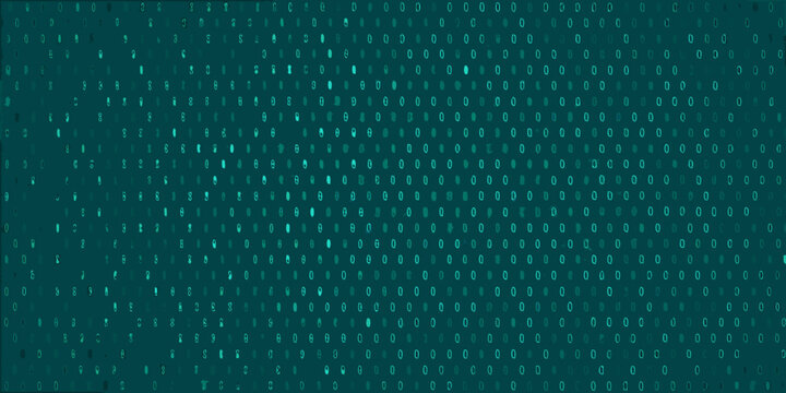 Digital matrix of teal numbers and symbols on a dark teal background
