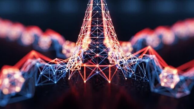 Dynamic financial data visualization with glowing network connections, showing market trends and analysis, ideal for business presentations and technology innovation concepts