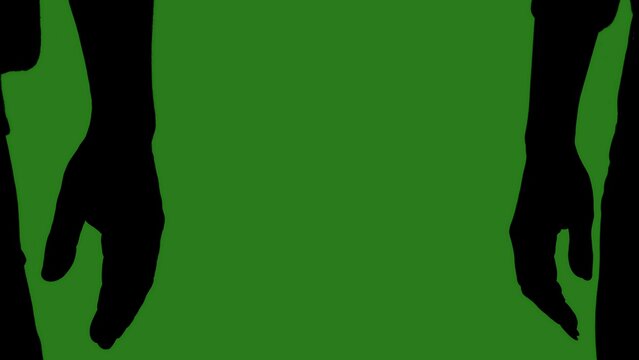 Black silhouettes of a couple hands in close up against a green chroma key background. Minimalist contrast and modern visual composition, mockup. - Powered by Adobe
