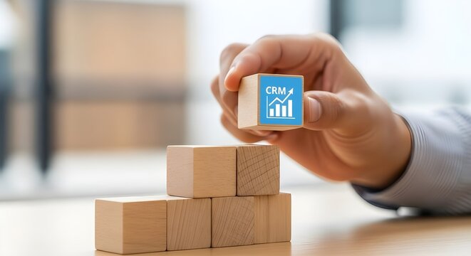 Hand stacking blocks with upward trend graphic